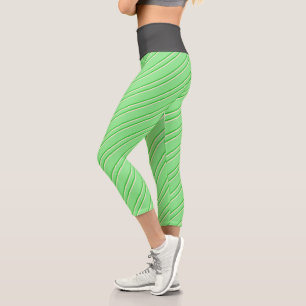 Light Green, Lime Green, and Beige Colored Pattern Capri Leggings
