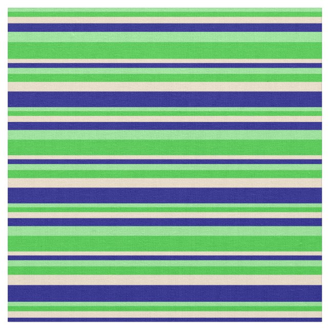 Light Green, Lime Green, Tan & Blue Pattern Fabric (Close Up)