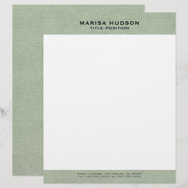 Light green Linen Fabric Texture Letterhead (Front/Back)