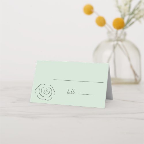 Light Green Minimalist Flower Line Art Wedding Place Card