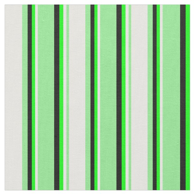 Light Green, Mint Cream, Lime, and Black Stripes Fabric (Close Up)
