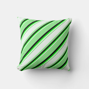 Light Green, Mint Cream, Lime, and Black Stripes Throw Pillow