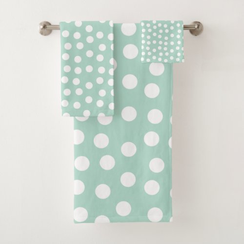 Light green mint polka dots bath towel set