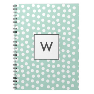 Light green mint polka dots monogram notebook