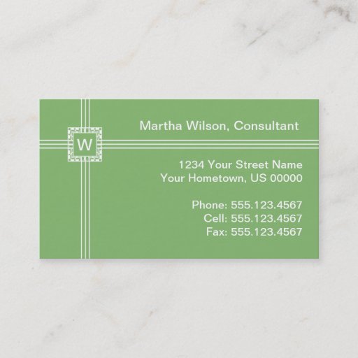 Customizable Light Green Monogram Business Card