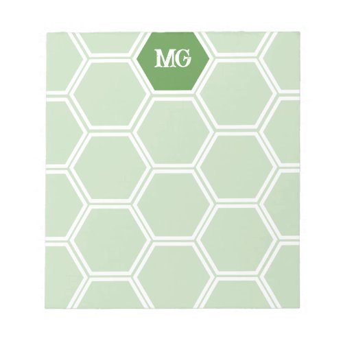 Light Green Monogram Hexagon Honey Comb Pattern Notepad