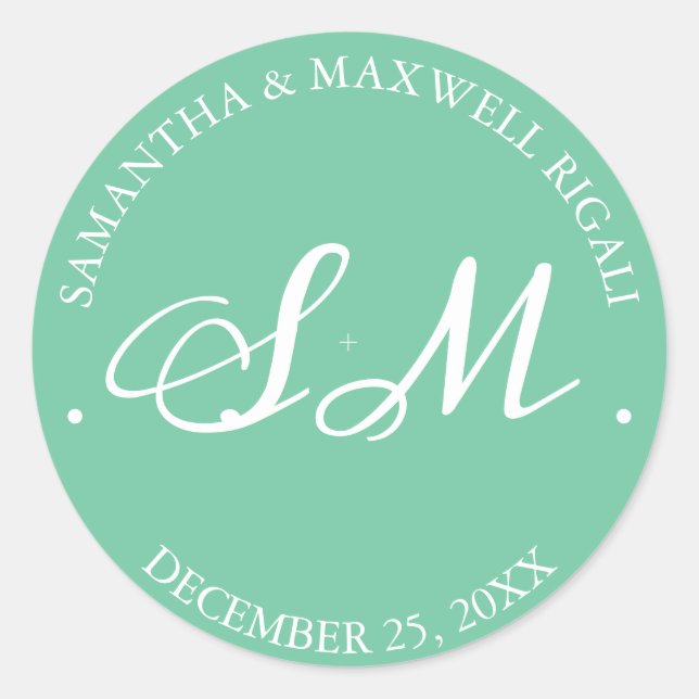 Light Green Monogram Wedding Favor Sticker (Front)