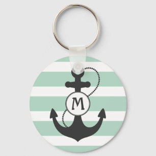Light Green Nautical Anchor Monogram Keychain