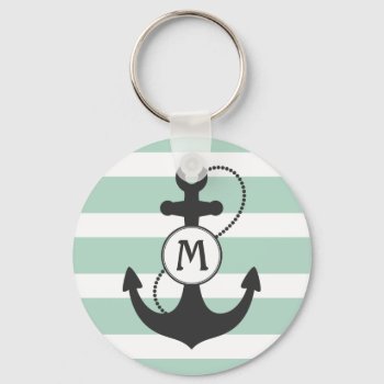 Light Green Nautical Anchor Monogram Keychain by snowfinch at Zazzle