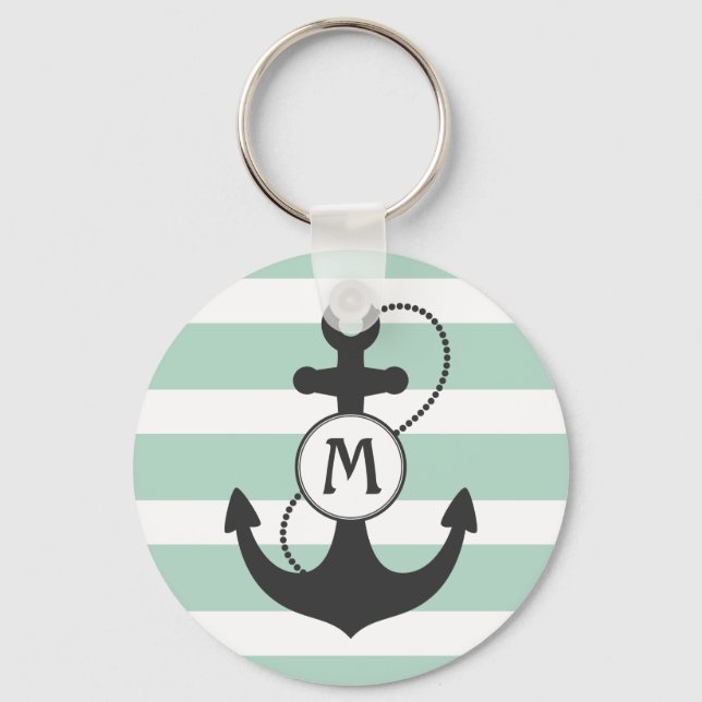 Light Green Nautical Anchor Monogram Keychain (Front)