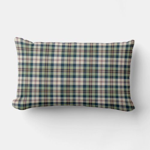 Light Green Navy Blue and Cream Plaid Pattern Lumbar Pillow