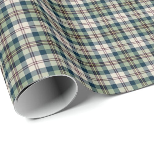 Light Green Navy Blue and Cream Plaid Wrapping Paper