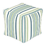 Light Green Navy Blue Stripes Pouf