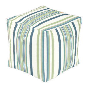 Light Green Navy Blue Stripes Pouf