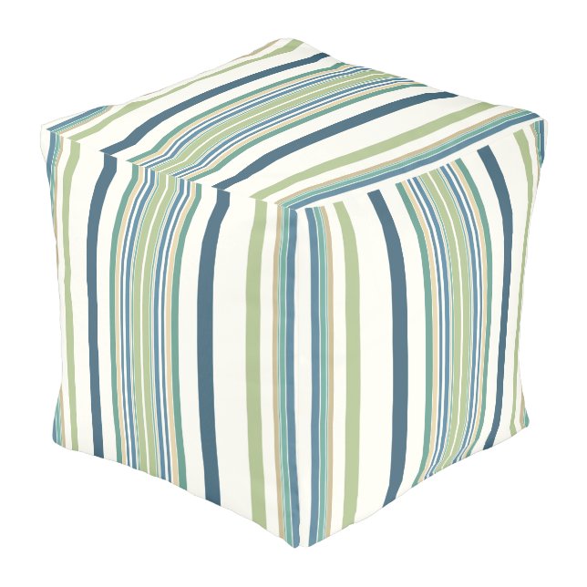 Light Green Navy Blue Stripes Pouf (Angled Back)