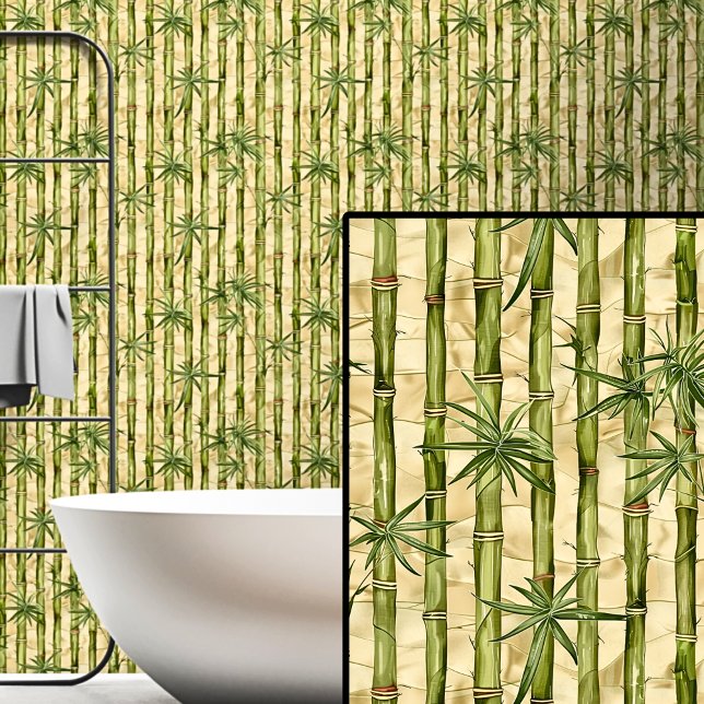 Light Green on Cream Tan Wall Fence Bamboo Wallpaper (Creator Uploaded)
