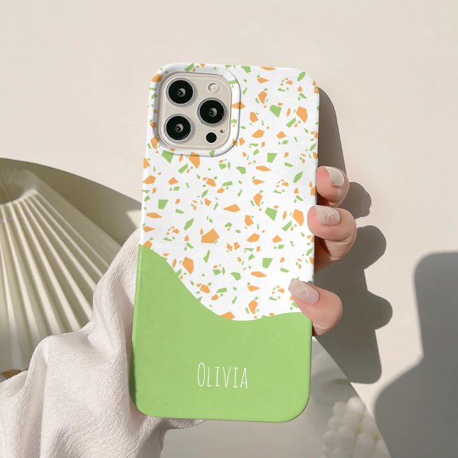 Light Green Orange Abstract Terrazzo Pattern Case-Mate iPhone Case (Creator Uploaded)