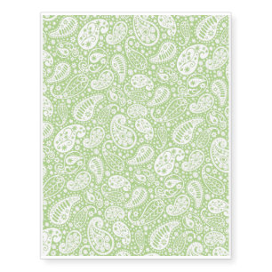 Light Green Paisley Floral Pattern Temporary Tattoos