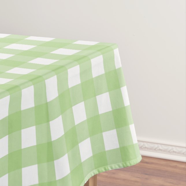Light Green Pastel Gingham Check Pattern Tablecloth (In Situ)