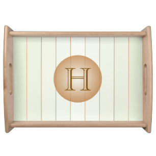 Light Green Pastel Ombre Stripes Tan Monogram Serving Tray
