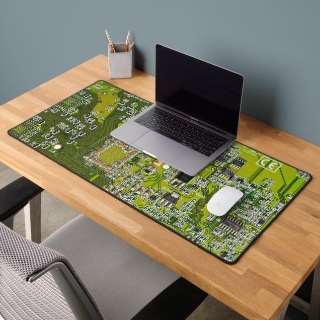 Light Green PCB Circuit Board Design for IT Pros Desk Mat (Office 2)