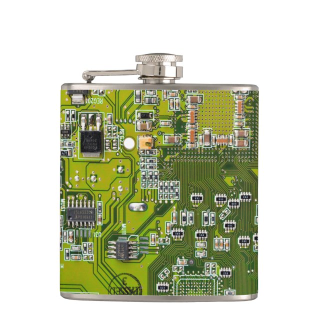 Light Green PCB Circuit Board Design for IT Pros Flask (Front)