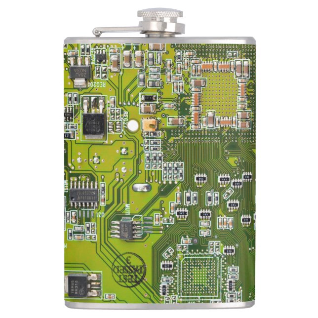 Light Green PCB Circuit Board Design for IT Pros Flask (Front)