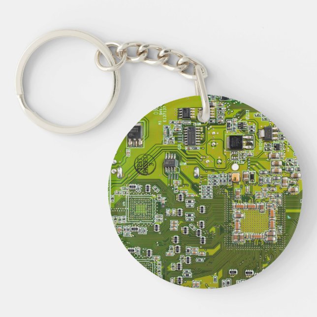 Light Green PCB Circuit Board Design for IT Pros Keychain (Front)