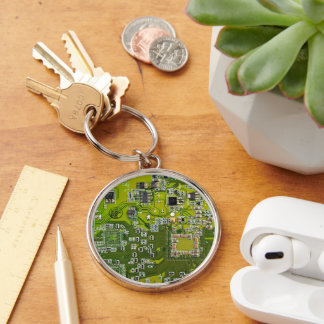 Light Green PCB Circuit Board Design for IT Pros Keychain