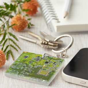 Light Green PCB Circuit Board Design for IT Pros Keychain