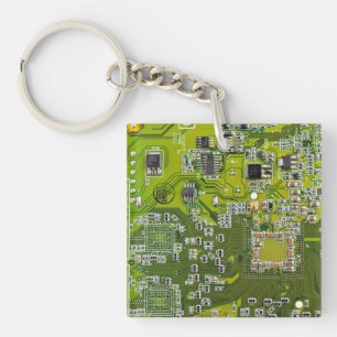 Light Green PCB Circuit Board Design for IT Pros Keychain