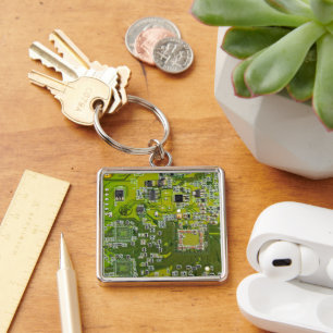 Light Green PCB Circuit Board Design for IT Pros Keychain