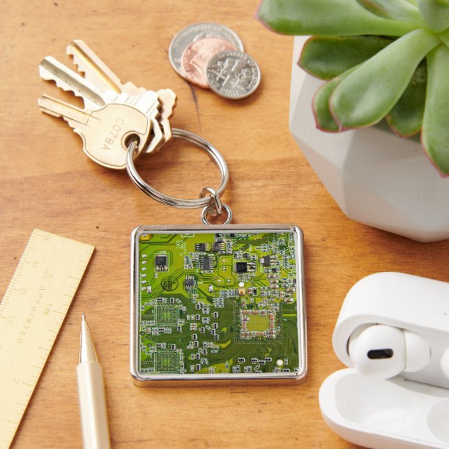 Light Green PCB Circuit Board Design for IT Pros Keychain (Desk)