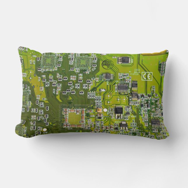Light Green PCB Circuit Board Design for IT Pros Lumbar Pillow (Front)