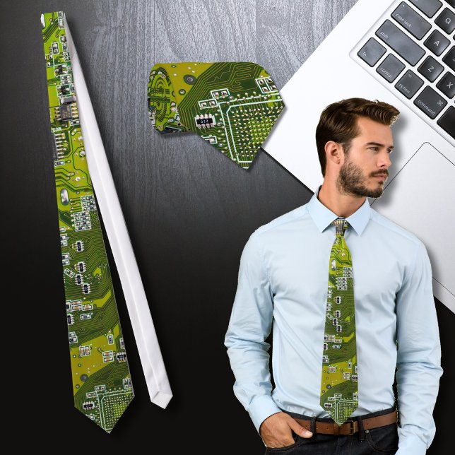 Light Green PCB Circuit Board Design for IT Pros Neck Tie (Creator Uploaded)