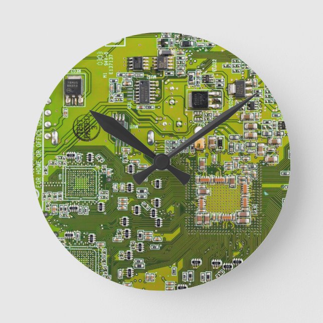 Light Green PCB Circuit Board Design for IT Pros Round Clock (Front)