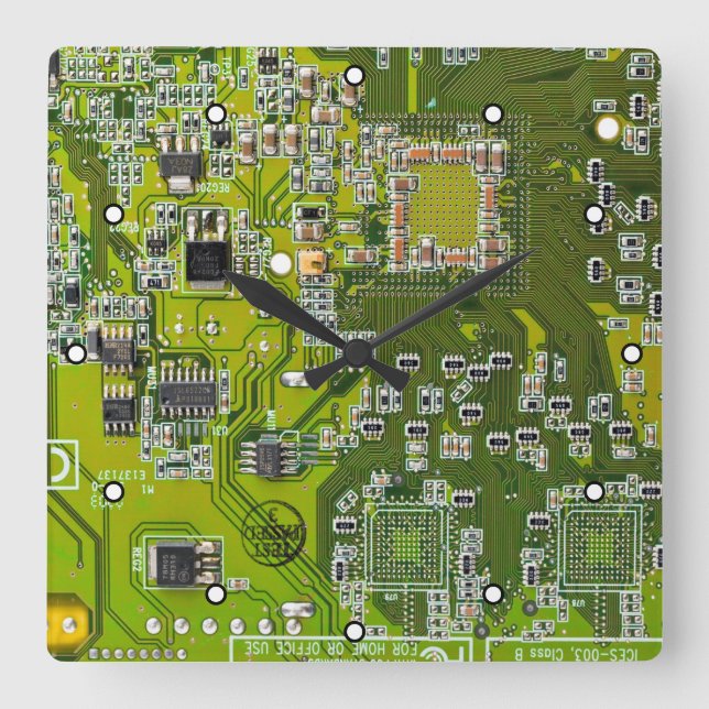 Light Green PCB Circuit Board Design for IT Pros Square Wall Clock (Front)