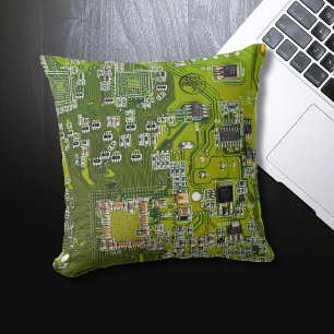 Light Green PCB Circuit Board Design for IT Pros Throw Pillow