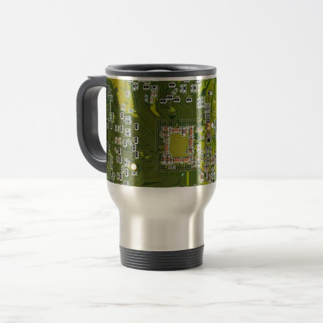 Light Green PCB Circuit Board Design for IT Pros Travel Mug (Front Left)