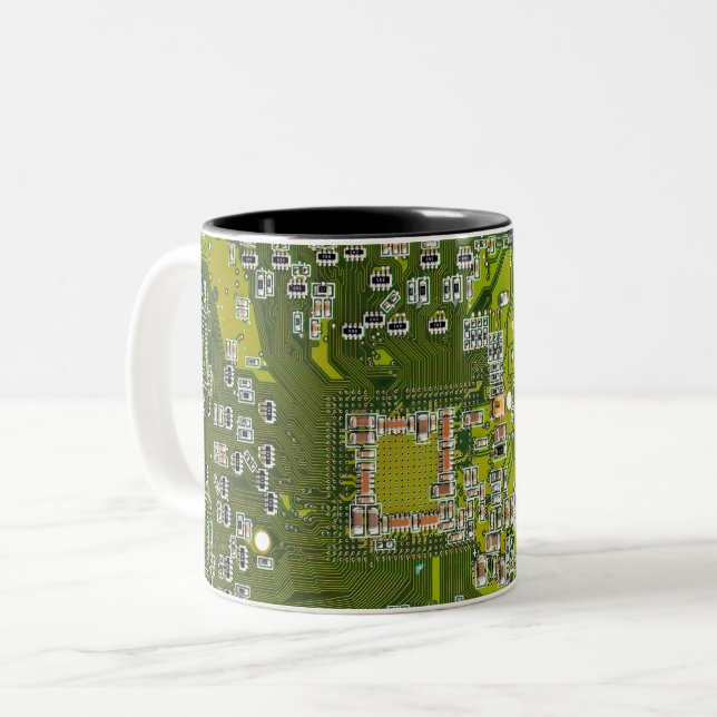 Light Green PCB Circuit Board Design for IT Pros Two-Tone Coffee Mug (Front Left)