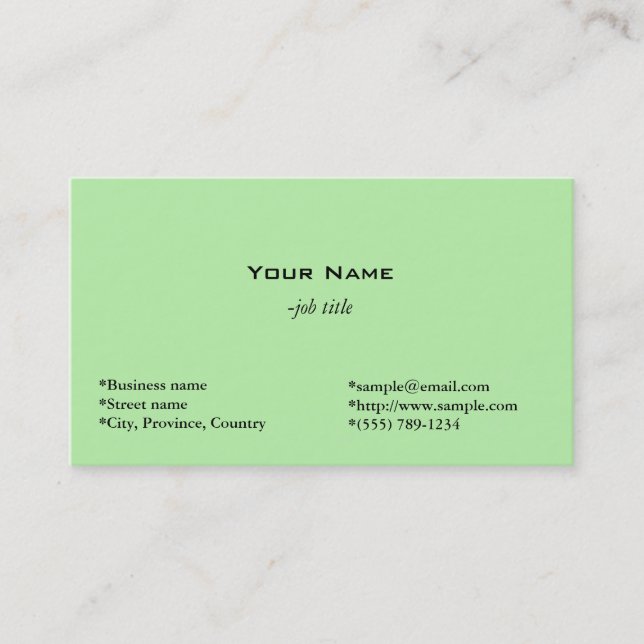 light green personal business card (Front)