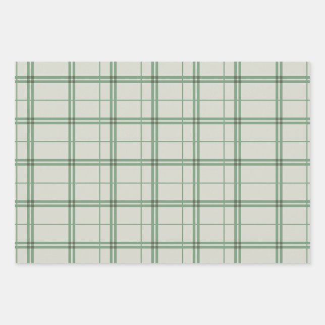 Light Green Plaid Pattern Check Print Tartan Wrapping Paper Sheets (Front)