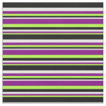 [ Thumbnail: Light Green, Purple, Light Cyan & Black Pattern Fabric ]