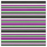 [ Thumbnail: Light Green, Purple, Mint Cream, and Black Lines Fabric ]