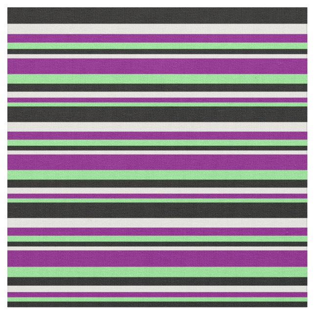 Light Green, Purple, Mint Cream, and Black Lines Fabric (Close Up)