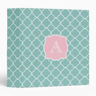 Light Green Quatrefoil Pink Monogram Binder