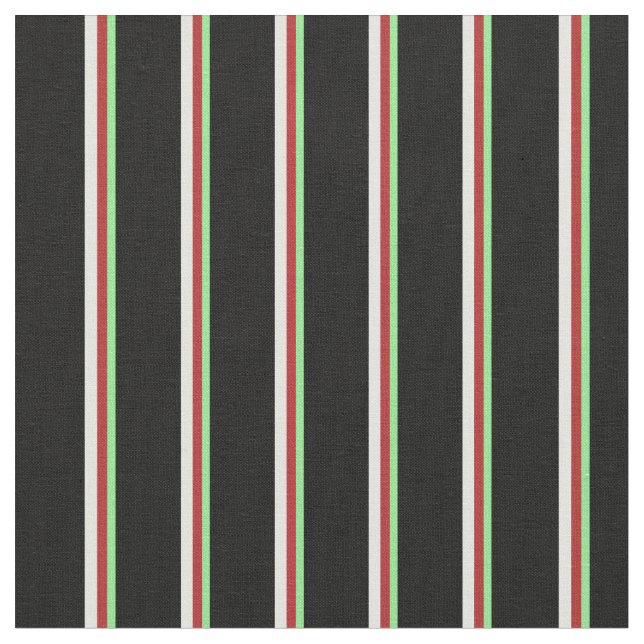 Light Green, Red, Light Cyan & Black Stripes Fabric (Close Up)