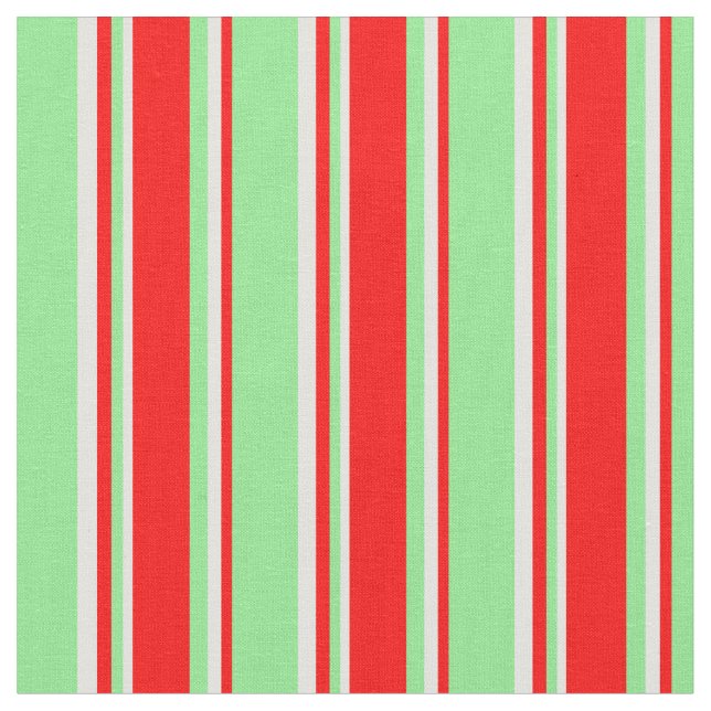 Light Green, Red & Light Cyan Stripes Fabric (Close Up)