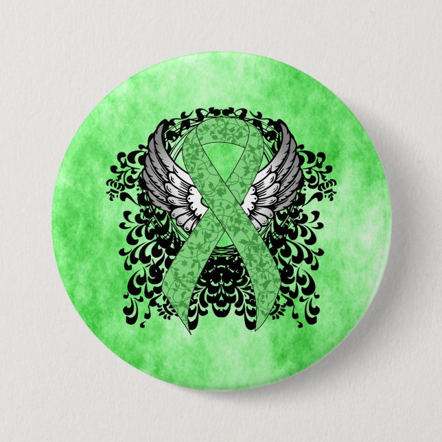 Light Green Ribbon with Wings Button (Front)