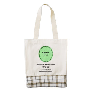 Light Green Round Business Brand on Plaided Zazzle HEART Tote Bag